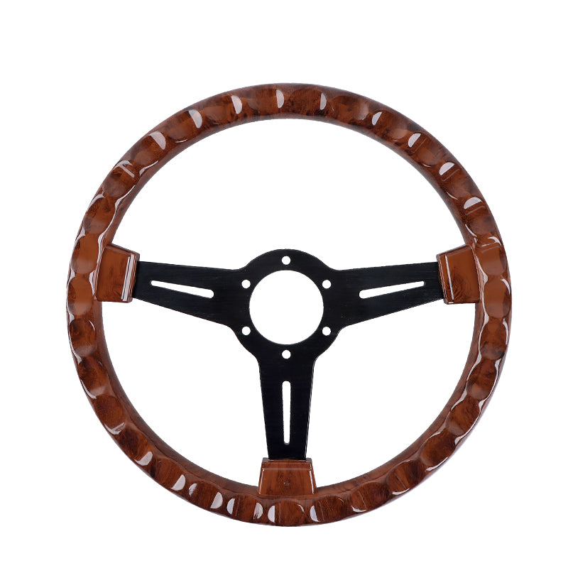 Brand New 350mm 14" Universal Momo Dark Wood ABS Racing Steering Wheel Black Spoke