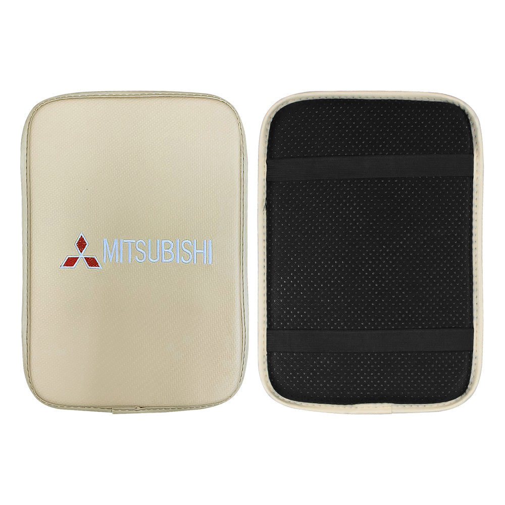 BRAND NEW UNIVERSAL MITSUBISHI BEIGE Car Center Console Armrest Cushion Mat Pad Cover Embroidery