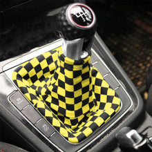 Load image into Gallery viewer, Brand New Universal Checkered Yellow Black Stitch Fabric Gear Manual Shifter Shift Knob Boot