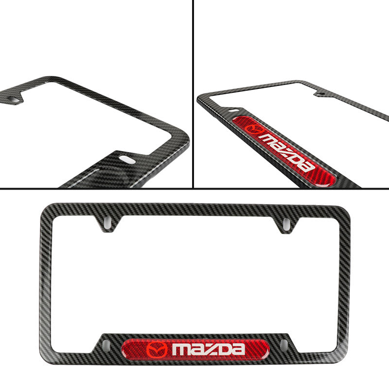 Brand New Universal 1PCS Mazda Carbon Fiber Look Metal License Plate Frame