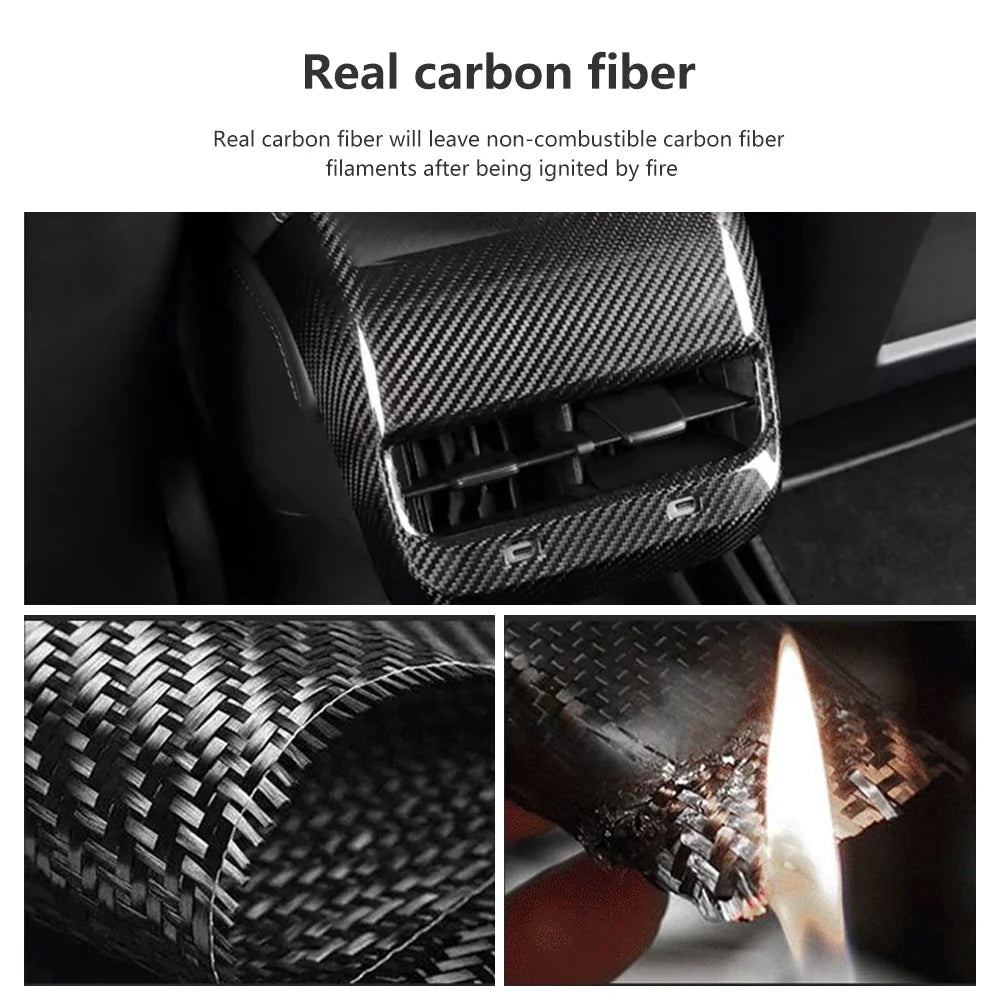 Brand New 2017-2024 Tesla Model 3 & Y Real Carbon Fiber Rear Backseat A/C Vent Cover Trim