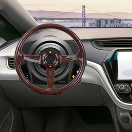 BRAND NEW UNIVERSAL 350MM 14'' Dark Wood Style Acrylic Deep Dish 6 Holes Steering Wheel w/Horn Button Cover