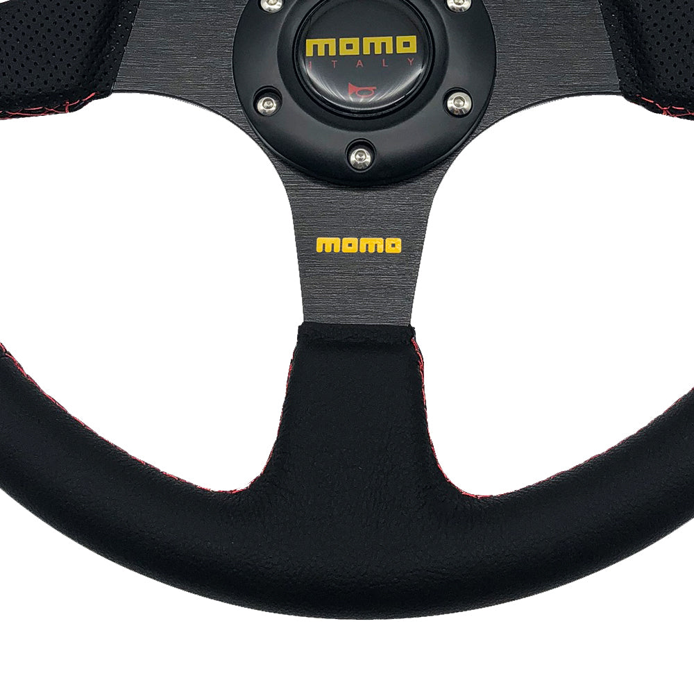 Brand New 14" MOMO Style Racing Black Stitching Leather PVC Sport Steering Wheel w Horn Button