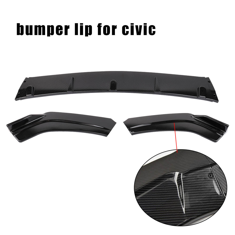 BRAND NEW 3PCS 2016-2021 Honda Civic 4DR SEDAN LX EX Si JDM CARBON FIBER LOOK FRONT BUMPER LIP SPLITTER KIT