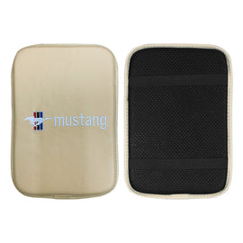 BRAND NEW UNIVERSAL MUSTANG BEIGE Car Center Console Armrest Cushion Mat Pad Cover Embroidery