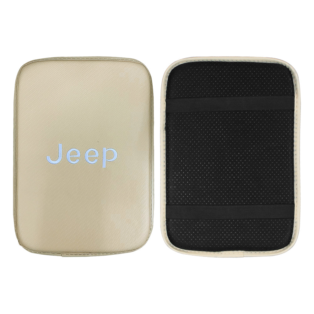 BRAND NEW UNIVERSAL JEEP BEIGE Car Center Console Armrest Cushion Mat Pad Cover Embroidery