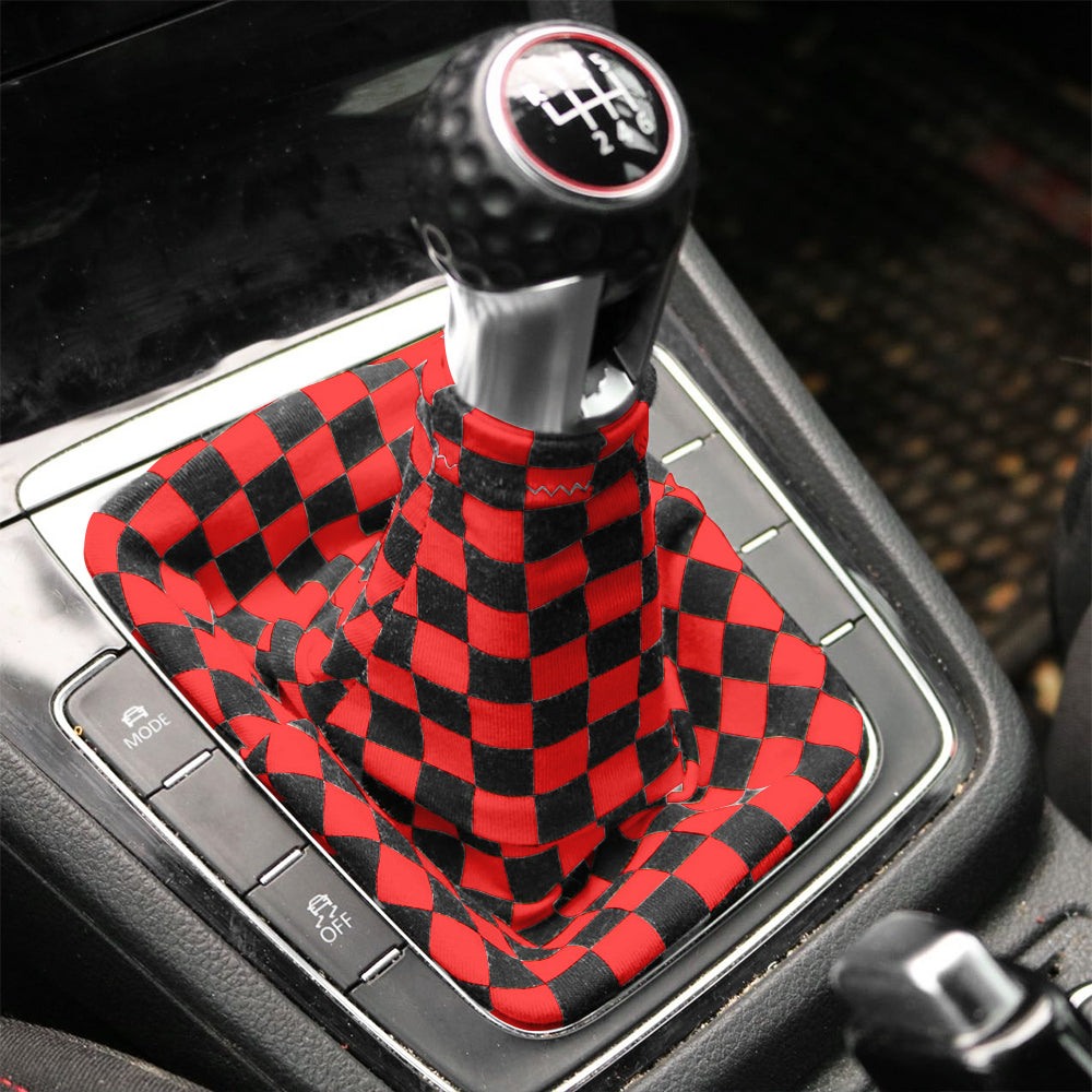 Brand New Universal Checkered Red Black Stitch Fabric Gear Manual Shifter Shift Knob Boot