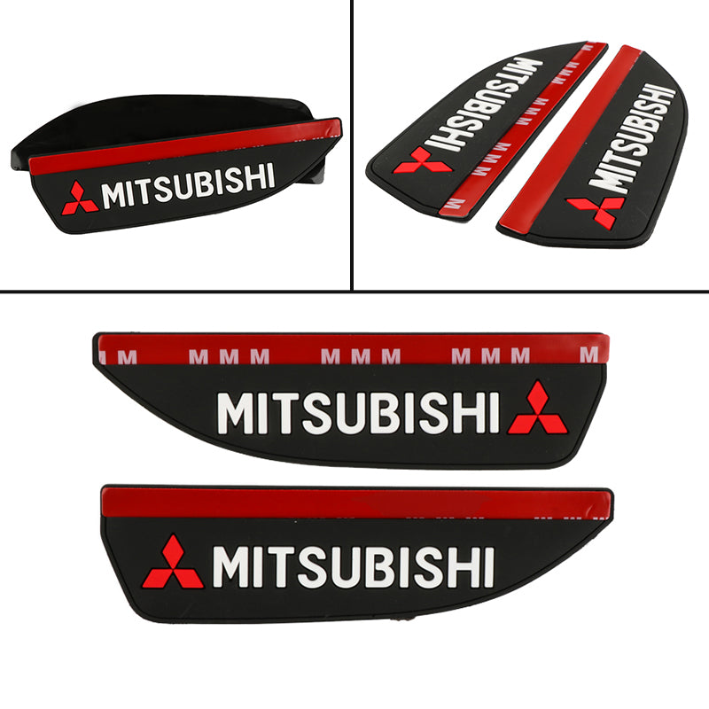 BRAND NEW 2PCS MITSUBISHI Black Rubber Car Rear View Side Mirror Rain Board Eyebrow Guard Sun Visor