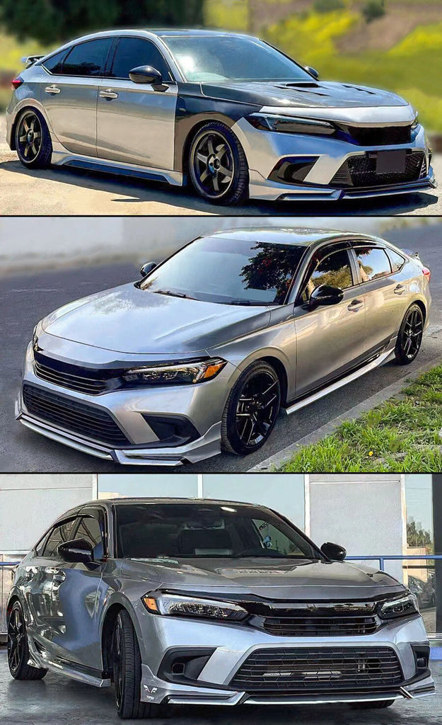 BRAND NEW 4PCS 2022-2023 Honda Civic 11th Gen Yofer Painted V3 Blk Lunar Silver Bumper Lip Splitter Kit