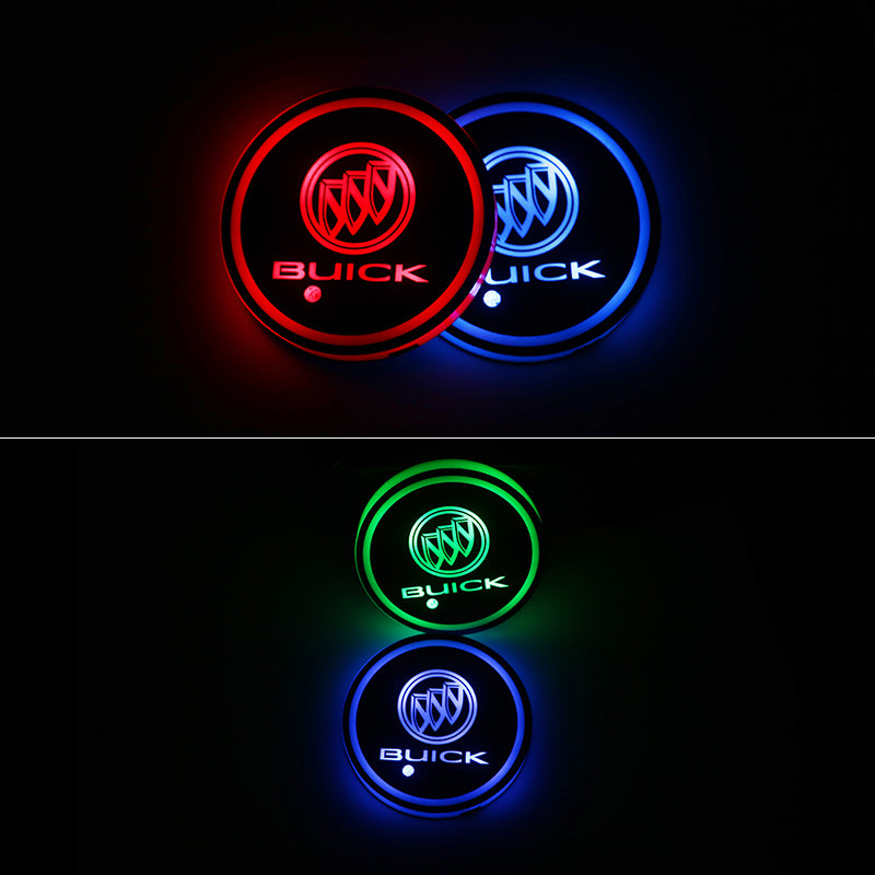 BRAND NEW UNIVERSAL 2PCS BUICK Switchable Seven Colorful LED Car Cup Holder Mat Coaster Pad