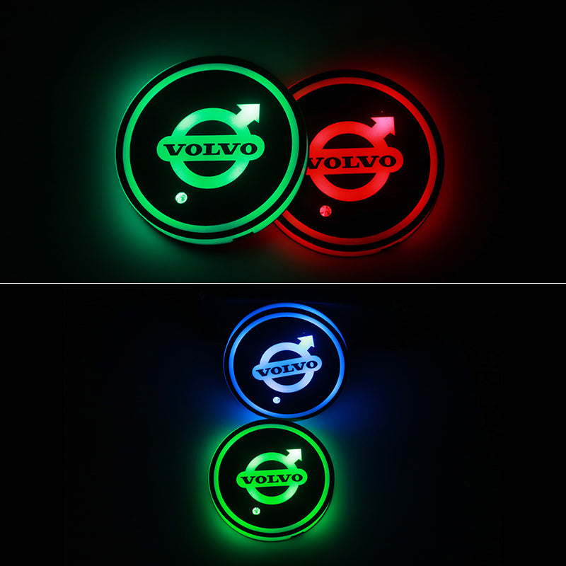BRAND NEW UNIVERSAL 2PCS VOLVO Switchable Seven Colorful LED Car Cup Holder Mat Coaster Pad