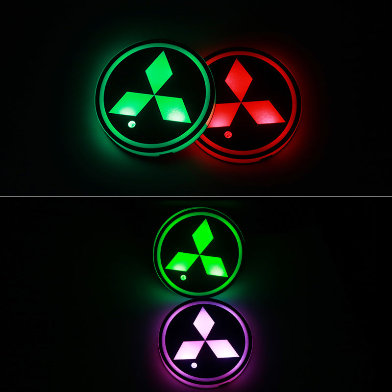 BRAND NEW UNIVERSAL 2PCS MITSUBISHI Switchable Seven Colorful LED Car Cup Holder Mat Coaster Pad