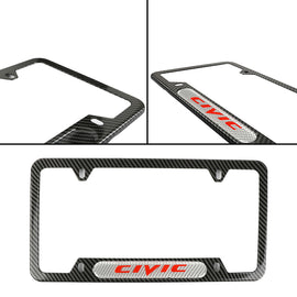 Brand New Universal 1PCS CIVIC Carbon Fiber Look Metal License Plate Frame