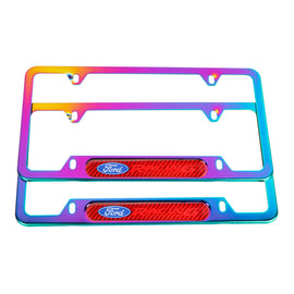 Brand New Universal 2PCS Ford Racing Neo Chrome Metal License Plate Frame