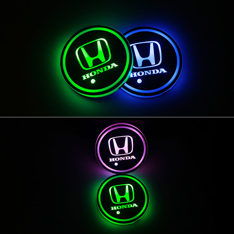 BRAND NEW UNIVERSAL 2PCS HONDA Switchable Seven Colorful LED Car Cup Holder Mat Coaster Pad