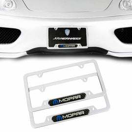 Brand New Universal 2PCS Mopar Silver Metal License Plate Frame