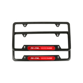 Brand New Universal 2PCS 5.0L COYOTE V8 Carbon Fiber Look Metal License Plate Frame