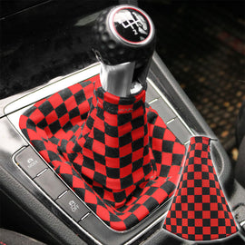Brand New Universal Checkered Red Black Stitch Fabric Gear Manual Shifter Shift Knob Boot