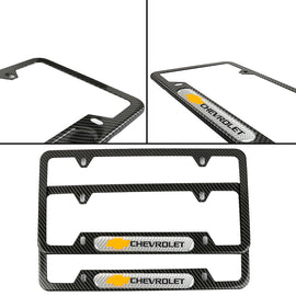 Brand New Universal 2PCS Chevrolet Carbon Fiber Look Metal License Plate Frame