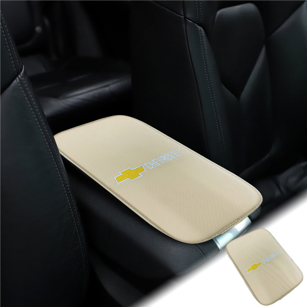 BRAND NEW UNIVERSAL CHEVROLET BEIGE Car Center Console Armrest Cushion Mat Pad Cover Embroidery