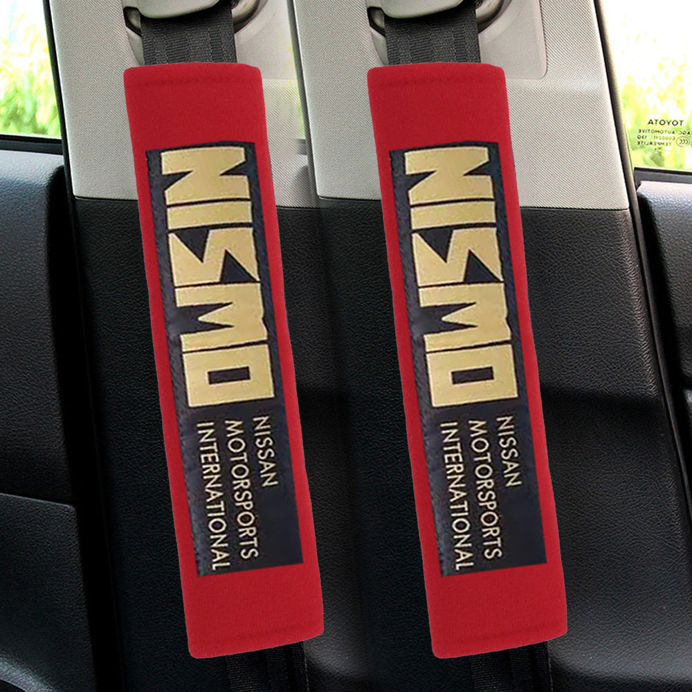 Brand New 2PCS JDM Nissan Nismo Red Racing Logo Embroidery Seat Belt Cover Shoulder Pads New