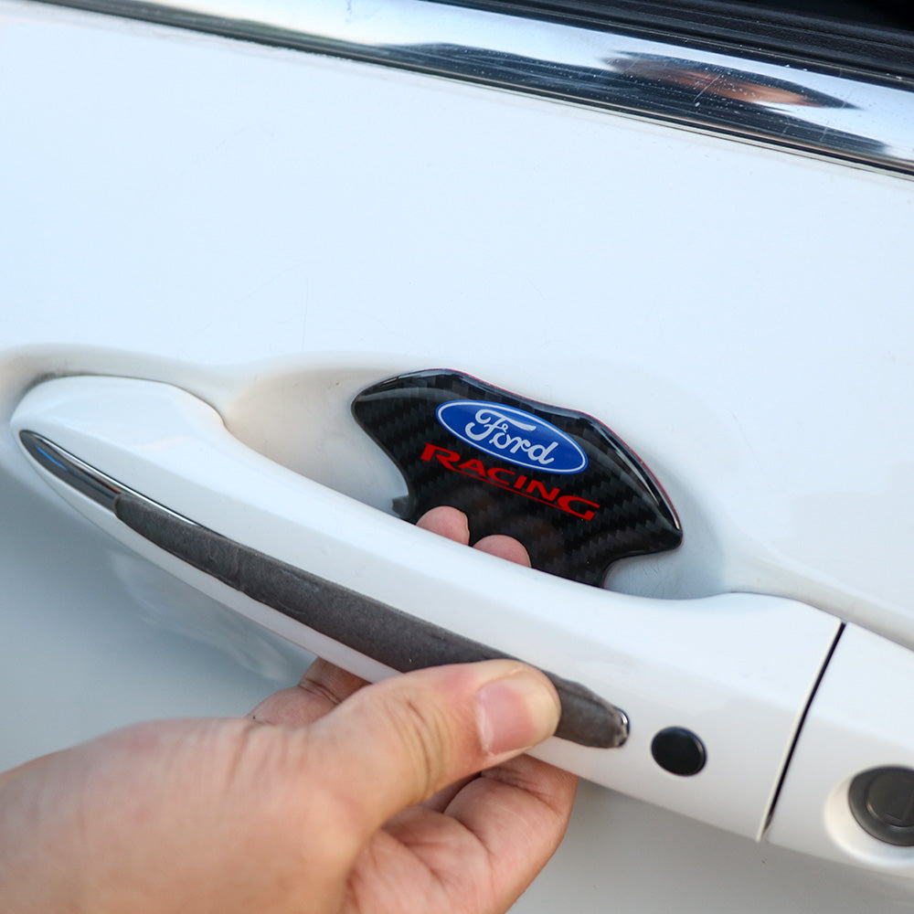 BRAND NEW UNIVERSAL 2PCS FORD RACING REAL CARBON FIBER ANTI-SCRATCH DOOR HANDLE PROTECTOR
