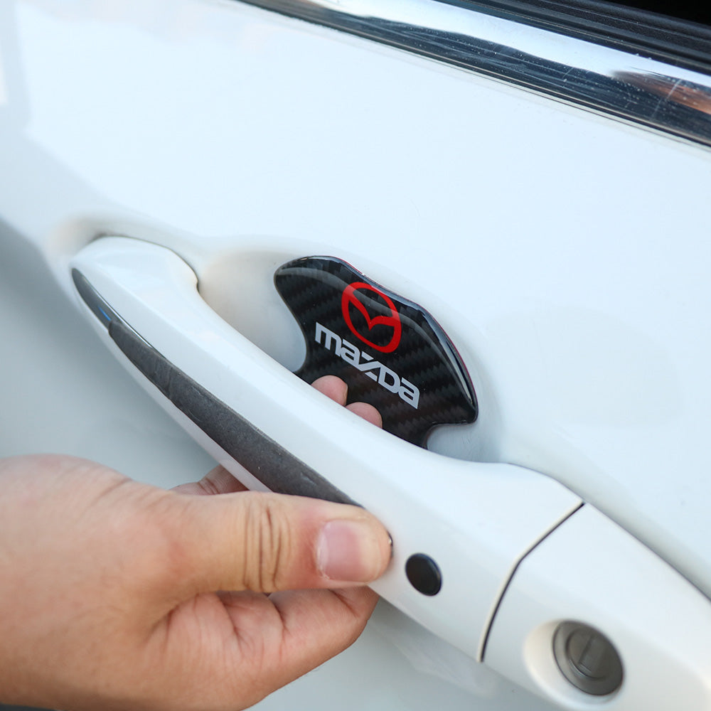BRAND NEW UNIVERSAL 2PCS MAZDA REAL CARBON FIBER ANTI-SCRATCH DOOR HANDLE PROTECTOR