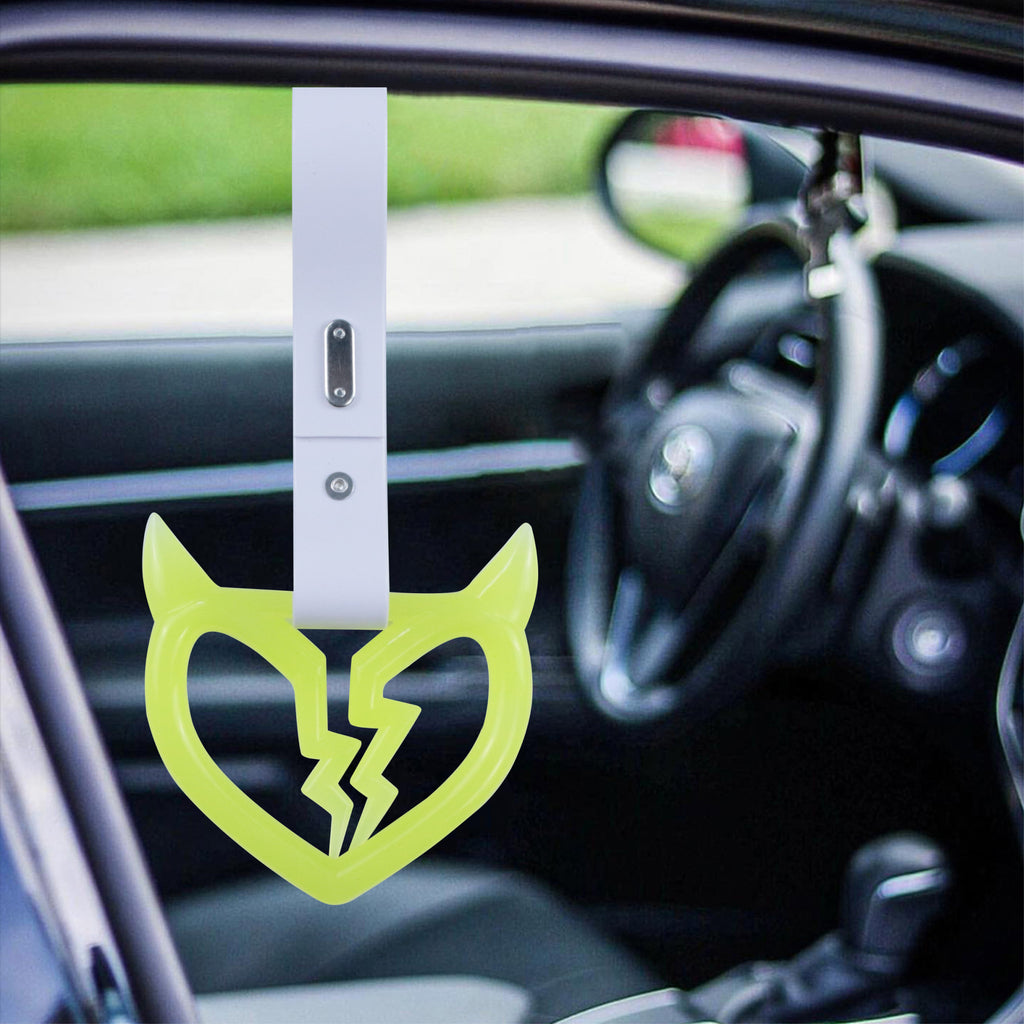 Brand New Devil Demon Broken Heart Yellow Glow In The Dark JDM TSURIKAWA Ring Subway Train Bus Handle Strap Charm Drift