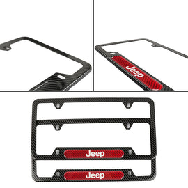 Brand New Universal 2PCS JEEP Carbon Fiber Look Metal License Plate Frame