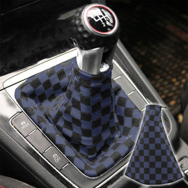 Brand New Universal Checkered Dark Gray Black Stitch Fabric Gear Manual Shifter Shift Knob Boot