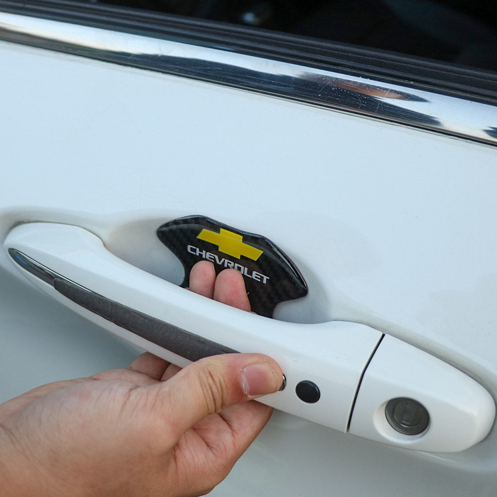 BRAND NEW UNIVERSAL 2PCS CHEVROLET REAL CARBON FIBER ANTI-SCRATCH DOOR HANDLE PROTECTOR