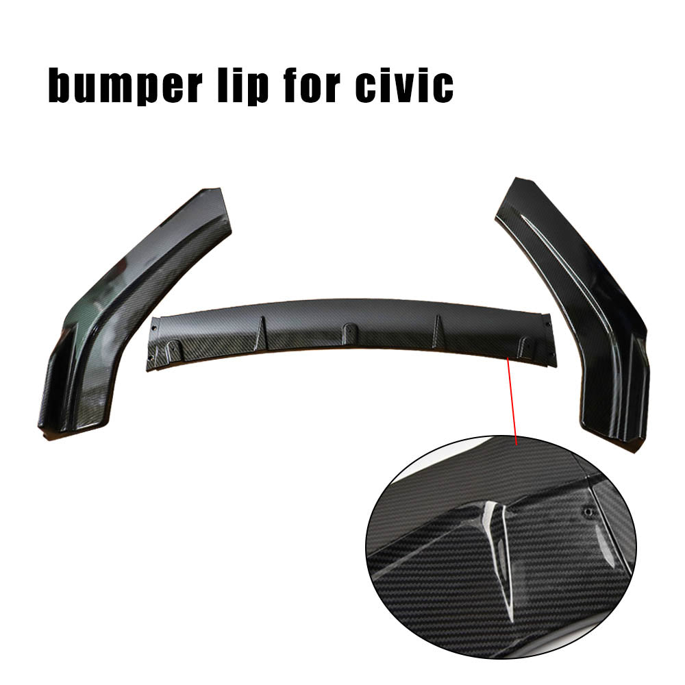 BRAND NEW 3PCS 2016-2021 Honda Civic 4DR SEDAN LX EX Si JDM CARBON FIBER LOOK FRONT BUMPER LIP SPLITTER KIT