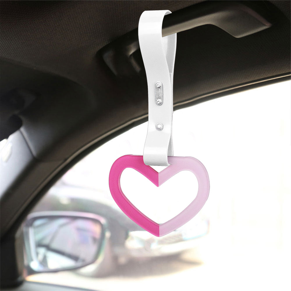 Brand New Double Color Heart Love Dark Pink JDM TSURIKAWA Ring Subway Train Bus Handle White Strap Charm Drift