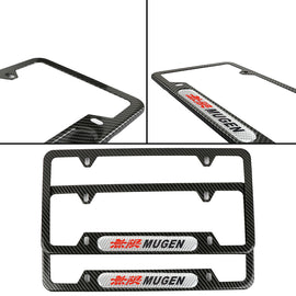 Brand New Universal 2PCS MUGEN Carbon Fiber Look Metal License Plate Frame