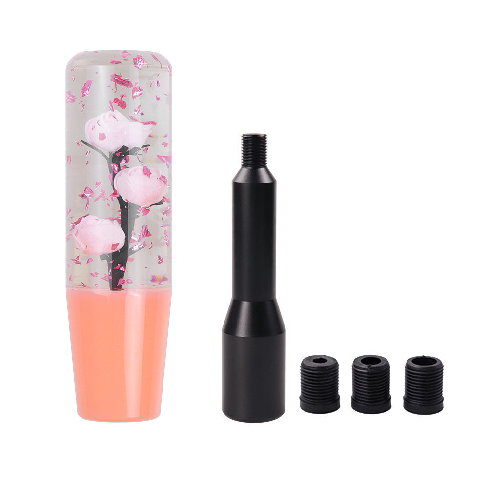 Brand New JDM Glitter Pink Rose Flowers Manuel Gear Stick Shift Knob M8 M10 M12 & Black Shifter Extender Extension