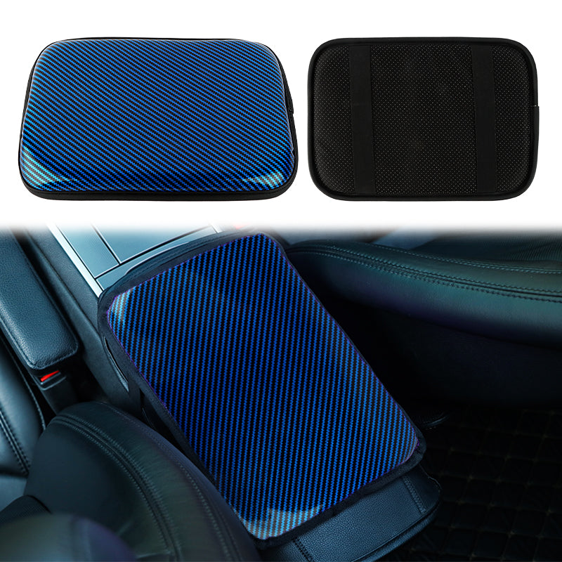 BRAND NEW UNIVERSAL CARBON FIBER BLUE Car Center Console Armrest Cushion Mat Pad Cover