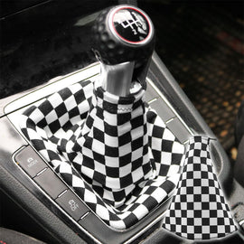 Brand New Universal Checkered White Black Stitch Fabric Gear Manual Shifter Shift Knob Boot