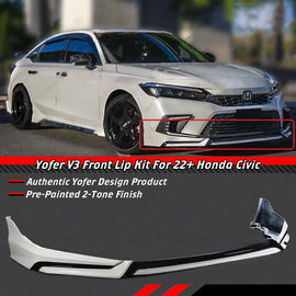 BRAND NEW 4PCS 2022-2024 Honda Civic 11th Gen Yofer Painted V3 Blk Pearl White Bumper Lip Splitter Kit