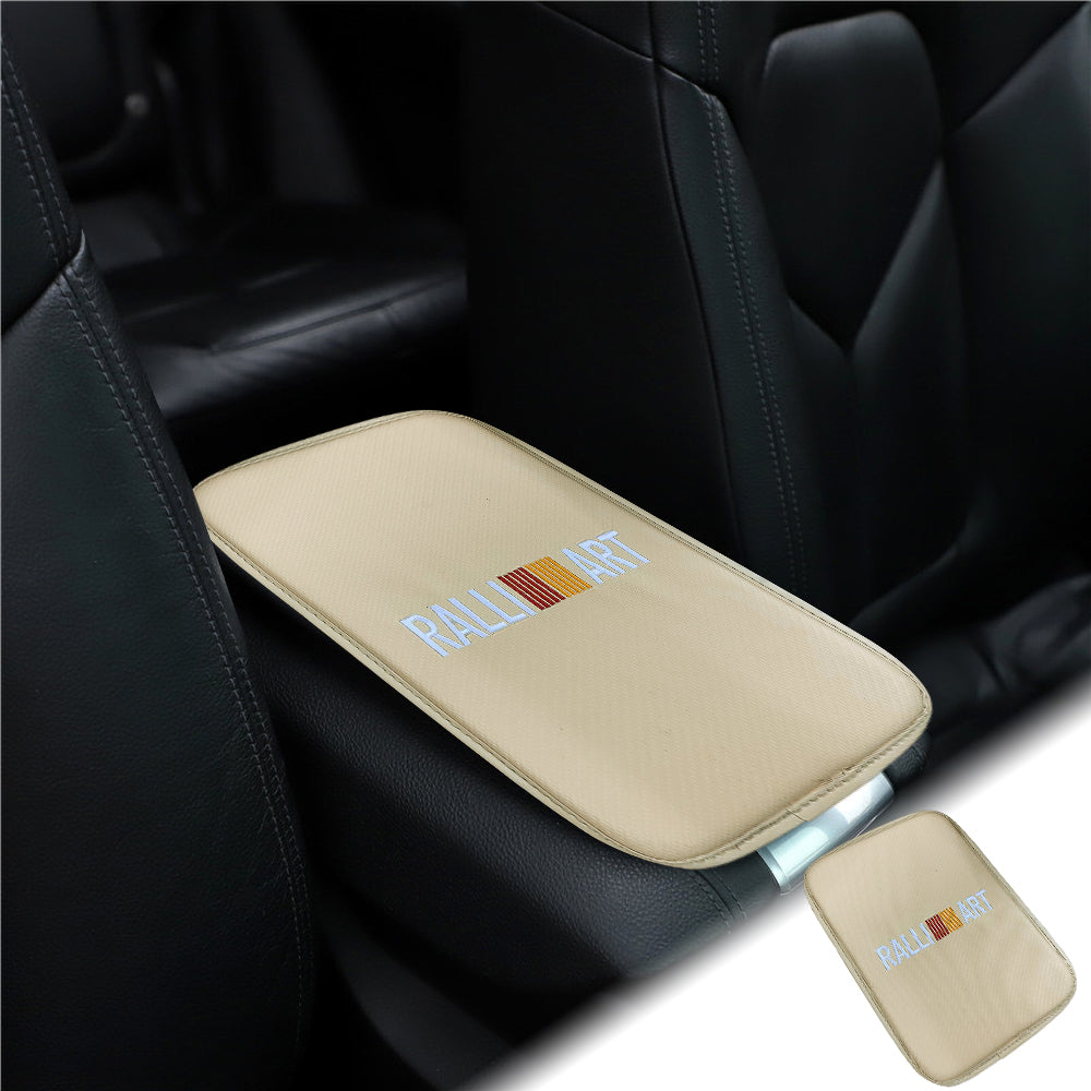 BRAND NEW UNIVERSAL RALLIART BEIGE Car Center Console Armrest Cushion Mat Pad Cover Embroidery