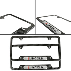 Brand New Universal 2PCS Lincoln Carbon Fiber Look Metal License Plate Frame