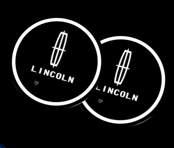 BRAND NEW UNIVERSAL 2PCS LINCOLN Switchable Seven Colorful LED Car Cup Holder Mat Coaster Pad