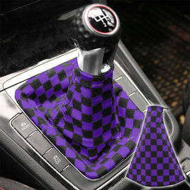 Brand New Universal Checkered Purple Black Stitch Fabric Gear Manual Shifter Shift Knob Boot