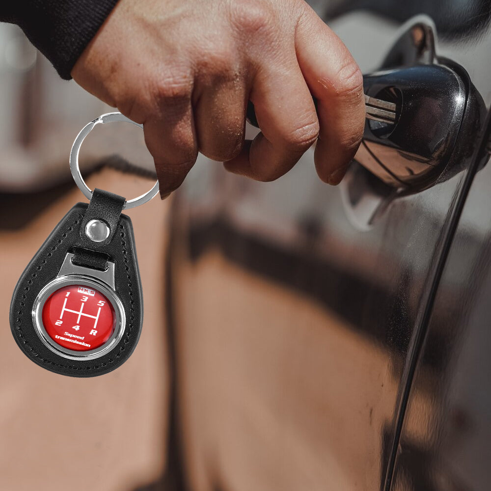 Brand New HKS 5 Speed Black Leather Keychain Keyfob Silver Keyring JDM Gift