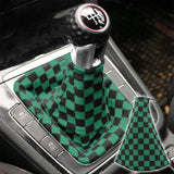 Brand New Universal Checkered Green Black Stitch Fabric Gear Manual Shifter Shift Knob Boot