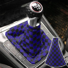Load image into Gallery viewer, Brand New Universal Checkered Blue Black Stitch Fabric Gear Manual Shifter Shift Knob Boot
