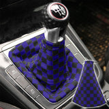 Brand New Universal Checkered Blue Black Stitch Fabric Gear Manual Shifter Shift Knob Boot