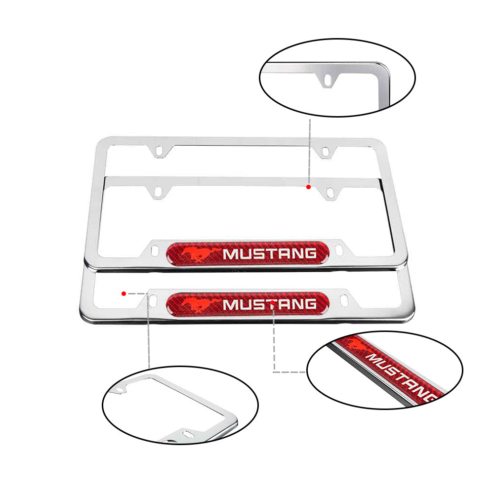 Brand New Universal 2PCS Ford Mustang Chrome Metal License Plate Frame
