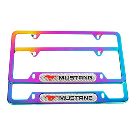 Brand New Universal 2PCS Mustang Neo Chrome Metal License Plate Frame