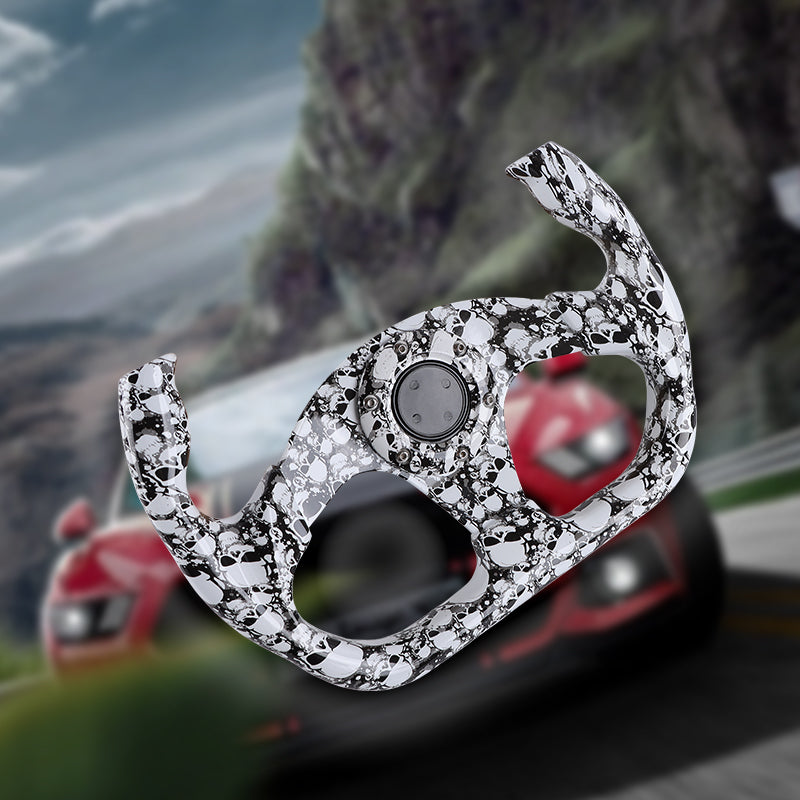 BRAND NEW UNIVERSAL 330MM Graphic Skull Look Yoke Style Acrylic 6 Holes White Steering Wheel w/Horn Button Cover