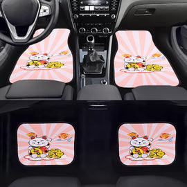 Brand New 4PCS UNIVERSAL LUCKY FORTUNE CAT Fabric Car Floor Mats Interior Carpets